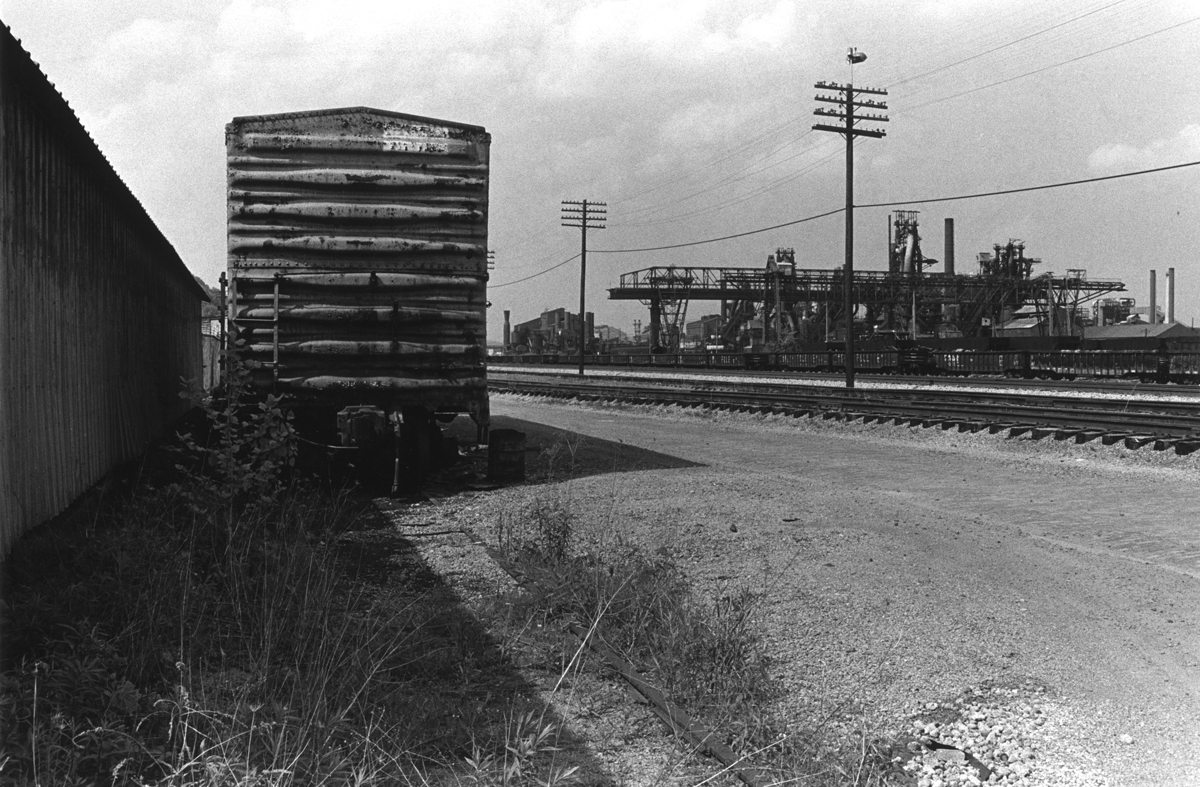 black and white photo of the ruins of jones laughlin steel